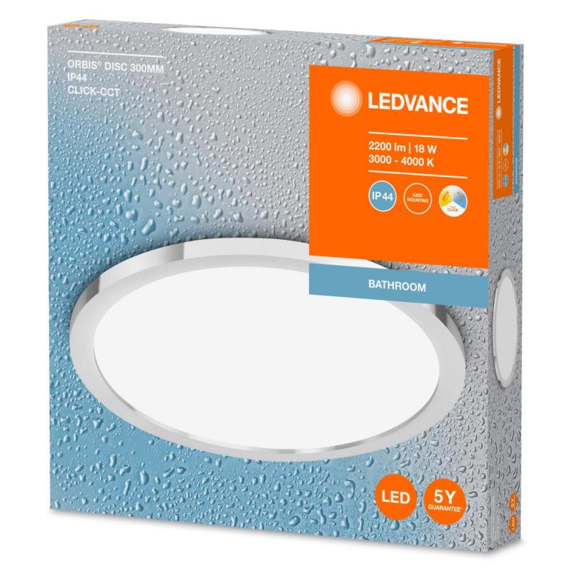 LEDVANCE LED-Deckenleuchte fürs Badezimmer Chrome 30cm 18W tunable White IP44